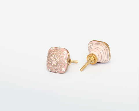 Pink Flowery Porcelain Door Knob with Gold accents
