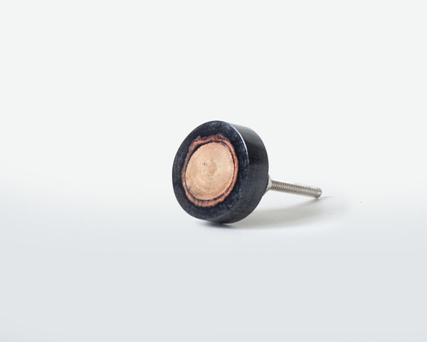 Black Round Resin and Timber Drawer Knob - Resin and Timber Door Handle