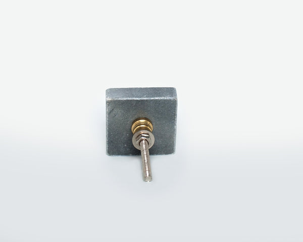 Grey Stone Square Knob Complemented With Gold Accents - Handmade Grey Marble and Brass Door Handle