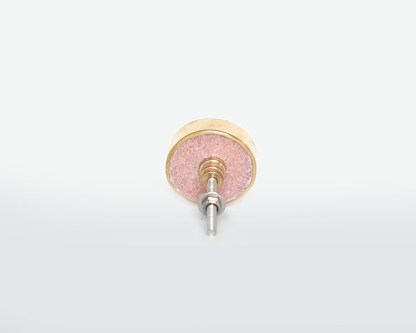 Marble and Brass Round Door Knob - Handmade Pink Stone Drawer Handle