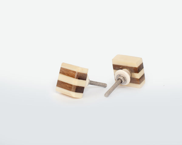 Brown and Beige Wood and Resin Drawer Knob - Resin and Timber Door Handle