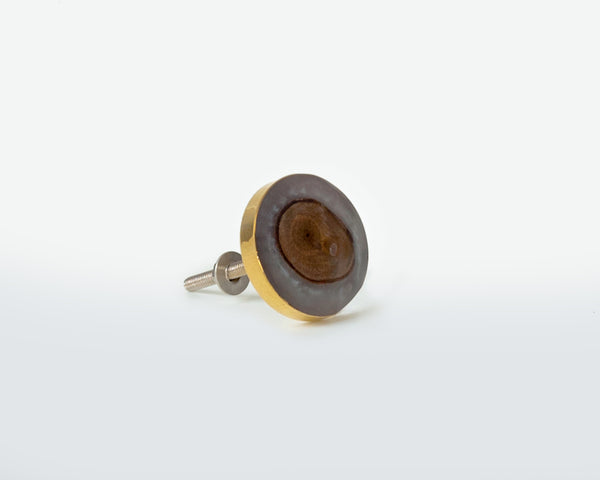 Elegant Round Black Resin and  Wooden Brass Knob