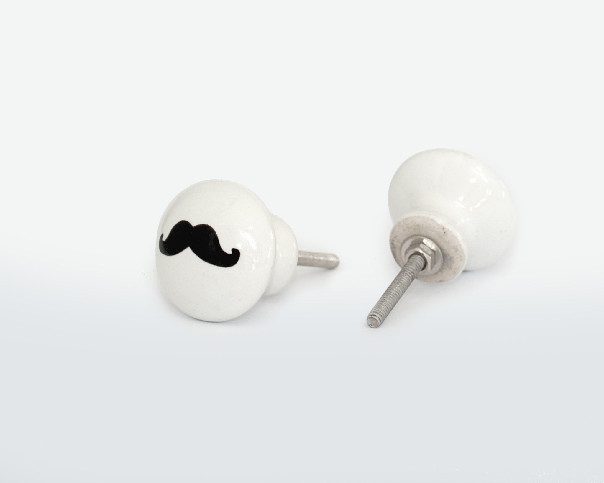 Handmade Black and White Porcelain Door Knob - Ceramic Moustache  Drawer  Handle- French home decor