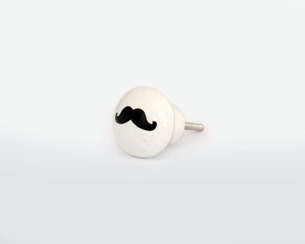 Handmade Black and White Porcelain Door Knob - Ceramic Moustache  Drawer  Handle- French home decor