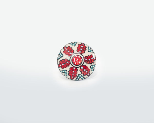 Round Ceramic Boho Door Knob - Ceramic Red and Green Door Handle - French Home decor