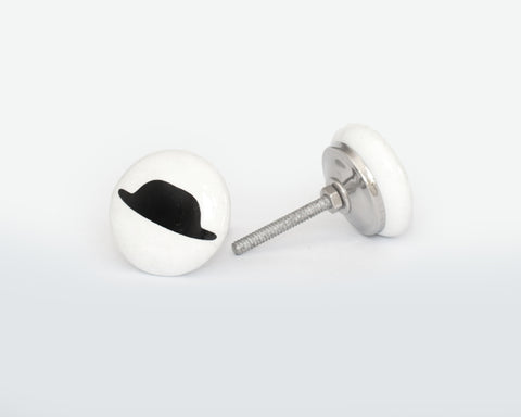 Handmade Black and White Porcelain Door Knob - Ceramic Hat  Drawer  Handle- French home decor