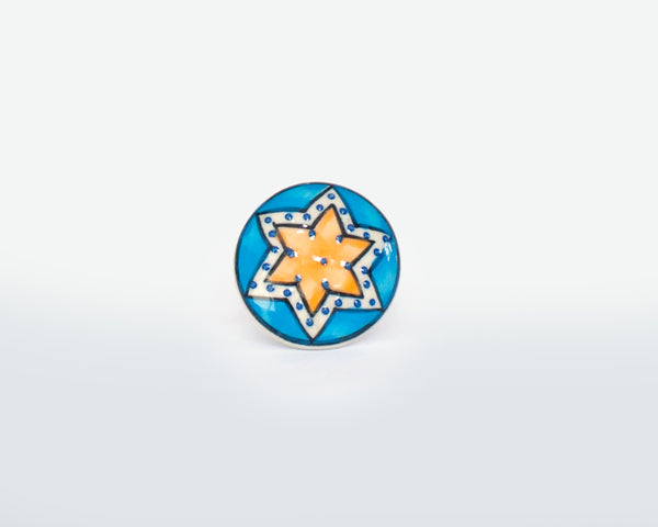 Round Ceramic Star Boho Door Knob- Ceramic Orange Blue Door Handle, Children's room decor- Nursery decor