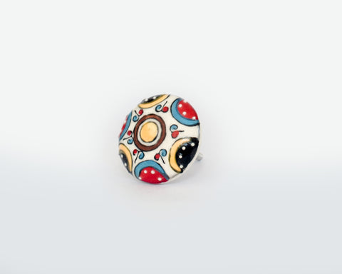 Round Ceramic Boho Door Knob - Ceramic Red,Blue and Yellow Door Handle - French Home decor