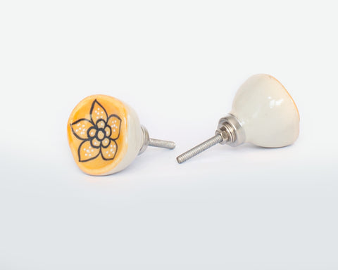 Round Ceramic Boho Door Knob - Ceramic Yellow Door Handle - French Home decor