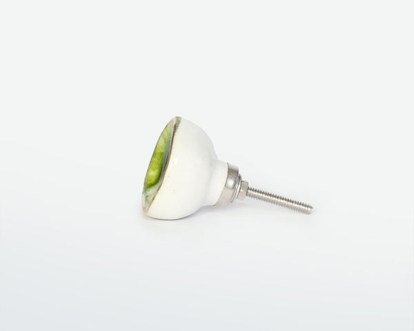 Handmade Green White and Gold Porcelain Door Knob - Ceramic Drawer Pull Handle - Contemporary