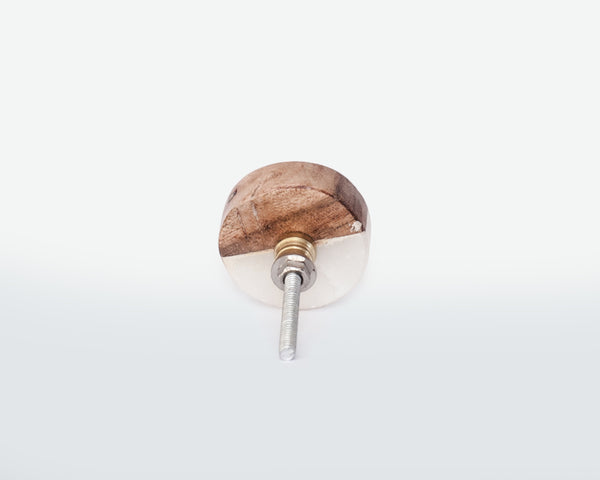 Handmade Round Wooden and Marble Door Knob complemented with copper accents - Door hardware