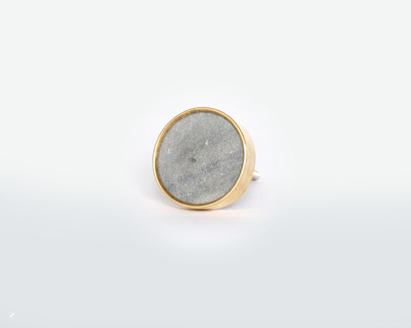 Marble and Brass Round Door Knob - Handmade Gray Stone Drawer Handle - Door Hardware - Home Accessories